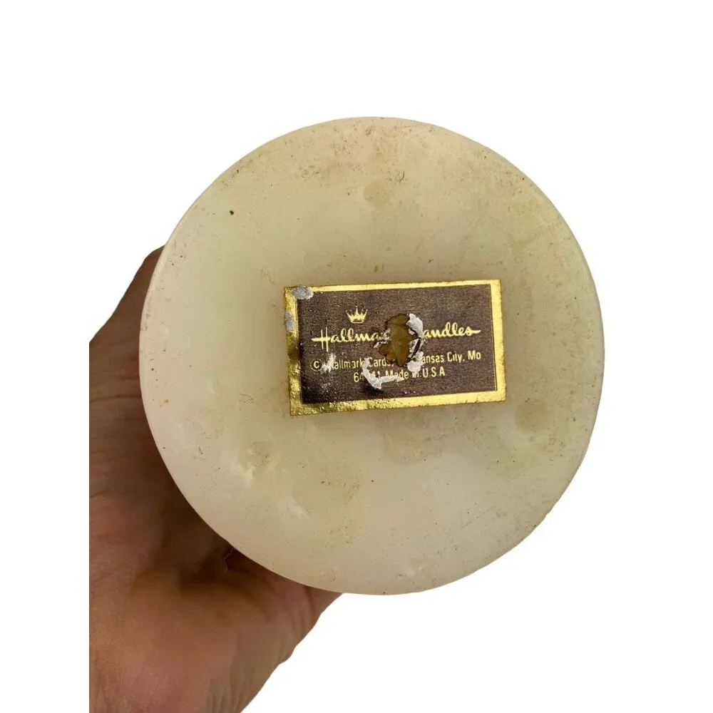 *Vintage Hallmark Pillar Candle Holly Round Design Christmas Collectible Decor